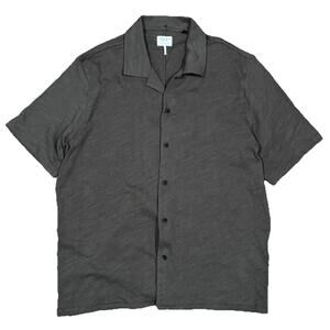 Rag & Bone Shirt Large Brown Gray Avery Camp-Collar Cotton Short Sleeve Men's